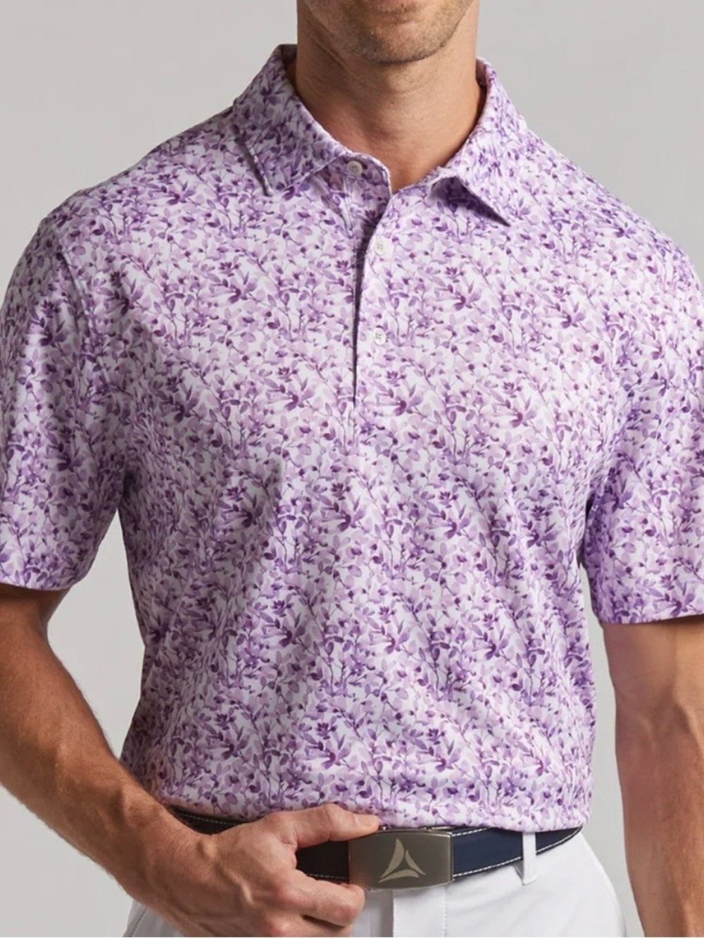 BERMUDA SANDS Men's Lavender Floral Short-Sleeve Polo size L UPF 50+ wick away